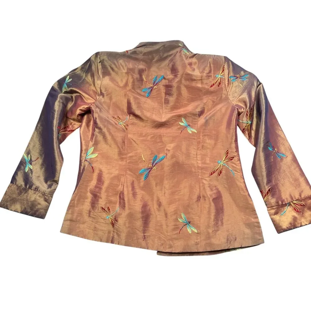 Miniye Jacket Asian Inspired Silk Blend Jacket Lined Dragonflies‎ 3/4 Sleeve